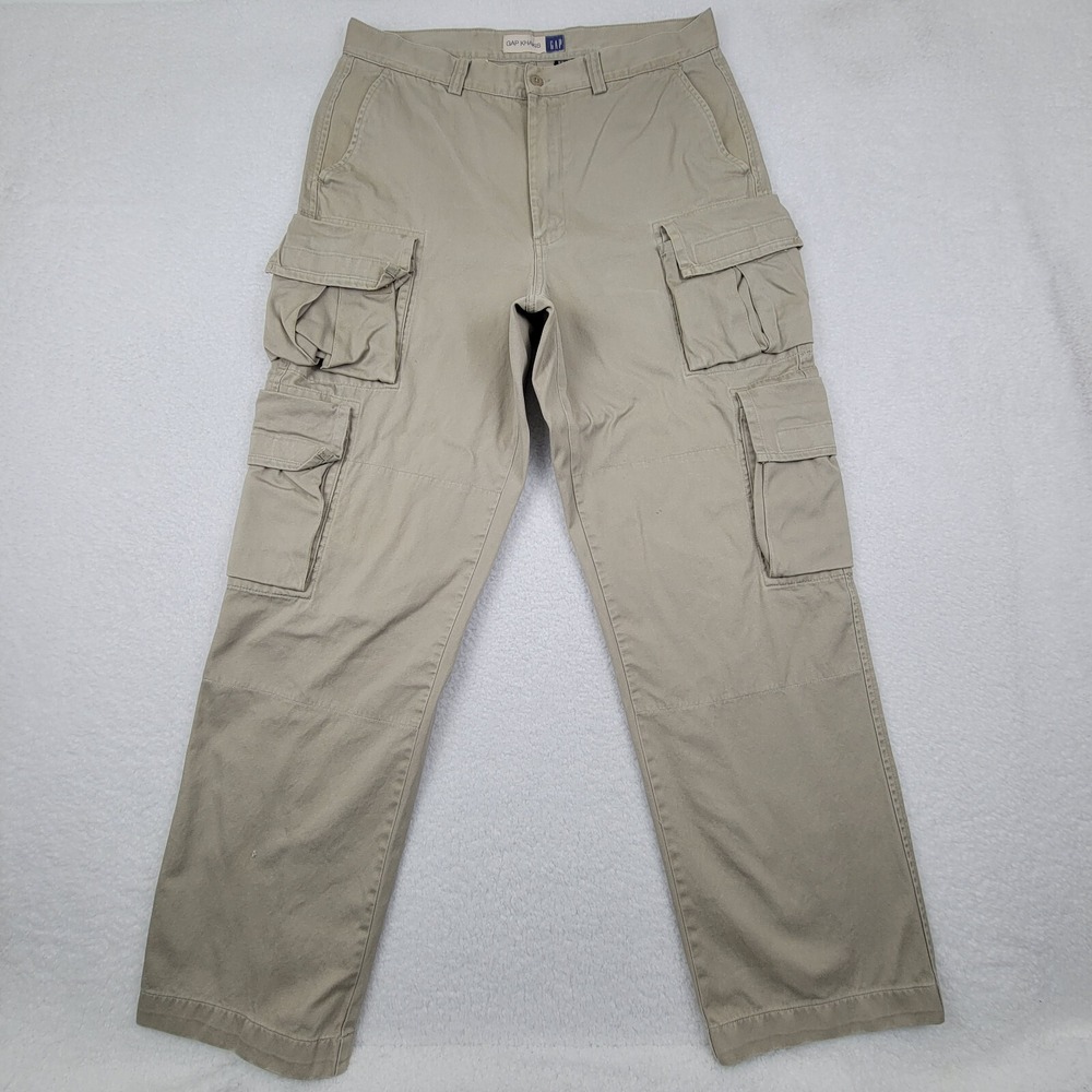 Gap Khakis 12 Pocket Cargo Pants Mens 36 x 34 Khaki Cotton Utility Workwear READ